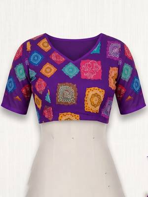 Cream & purple linen geomatric block digital print bollywood saree 5