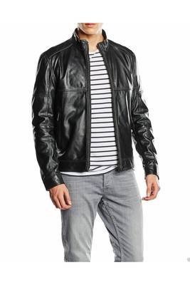 Men's black leather tailored look genuine lambskin jacket 1