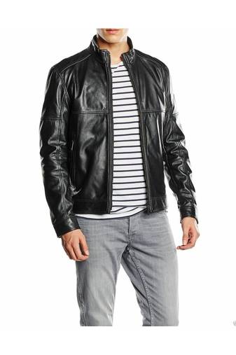 Men's black leather tailored look genuine lambskin jacket