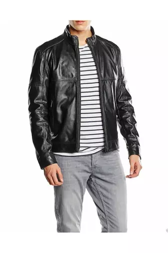 Men's black leather tailored look genuine lambskin jacket