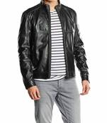 Men's black leather tailored look genuine lambskin jacket