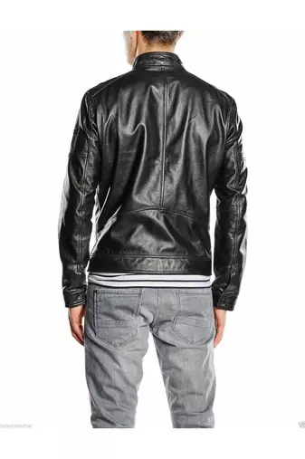 Men's black leather tailored look genuine lambskin jacket