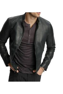 Men black genuine leather street style daily wear biker jacket 1