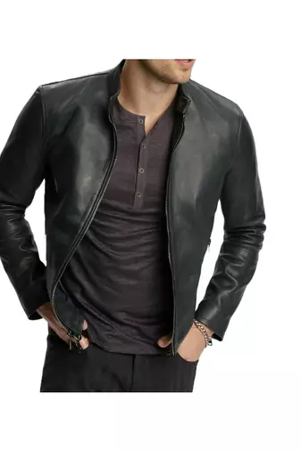 Men black genuine leather street style daily wear biker jacket
