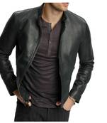 Men black genuine leather street style daily wear biker jacket