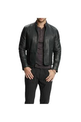 Men black genuine leather street style daily wear biker jacket 2