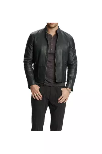 Men black genuine leather street style daily wear biker jacket