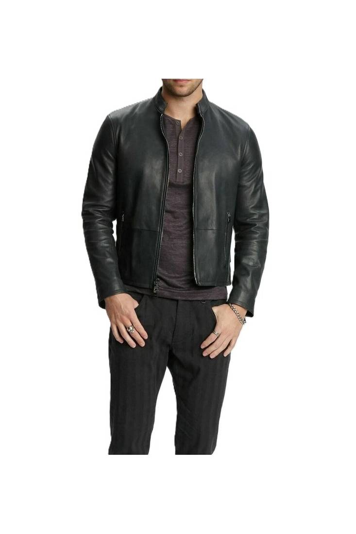 Men black genuine leather street style daily wear biker jacket