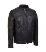 Men's black leather gunmetal zip timeless style casual jacket