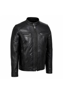 Men's black leather gunmetal zip timeless style casual jacket 2
