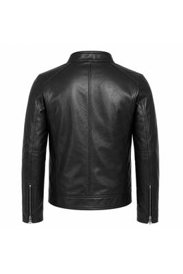 Men's black leather gunmetal zip timeless style casual jacket 3