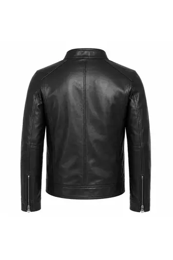 Men's black leather gunmetal zip timeless style casual jacket