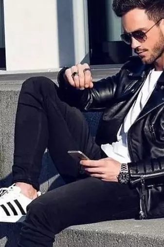 Men black genuine leather silver zip motorcycle style biker jacket