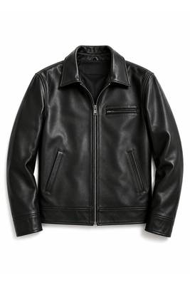 Men's black leather minimal designgenuine lambskin casual jacket 1