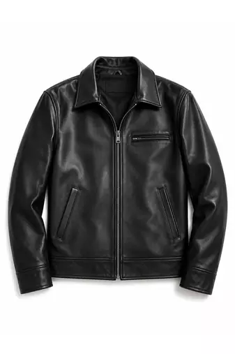 Men's black leather minimal designgenuine lambskin casual jacket
