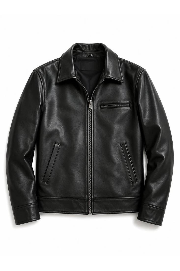 Men's black leather minimal designgenuine lambskin casual jacket