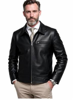 Men's black leather minimal designgenuine lambskin casual jacket 2