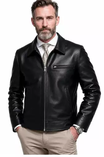 Men's black leather minimal designgenuine lambskin casual jacket