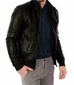 Men's black geuine leather premium quality bomer biker jacket