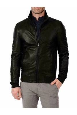 Men's black geuine leather premium quality bomer biker jacket 2