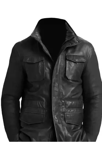 Men's black leather designer style lambskin genuine coat jacket