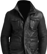 Men's black leather designer style lambskin genuine coat jacket