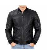 Men's black leather iconic look real lambskin bomber jacket