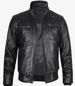 Men's biker black leather urban fashion casual bomber zip jacket