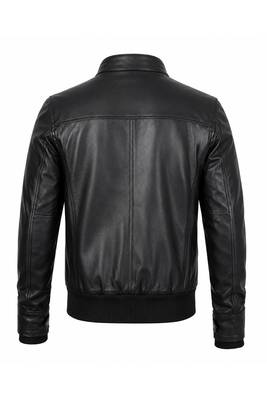 Men's biker black leather urban fashion casual bomber zip jacket 2