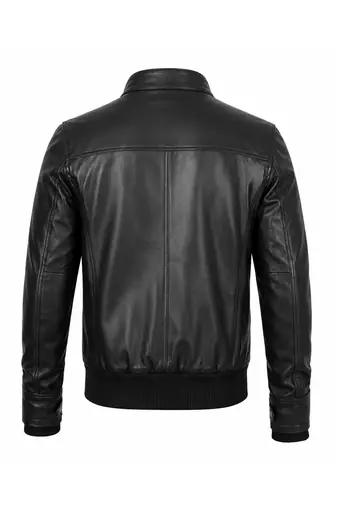 Men's biker black leather urban fashion casual bomber zip jacket
