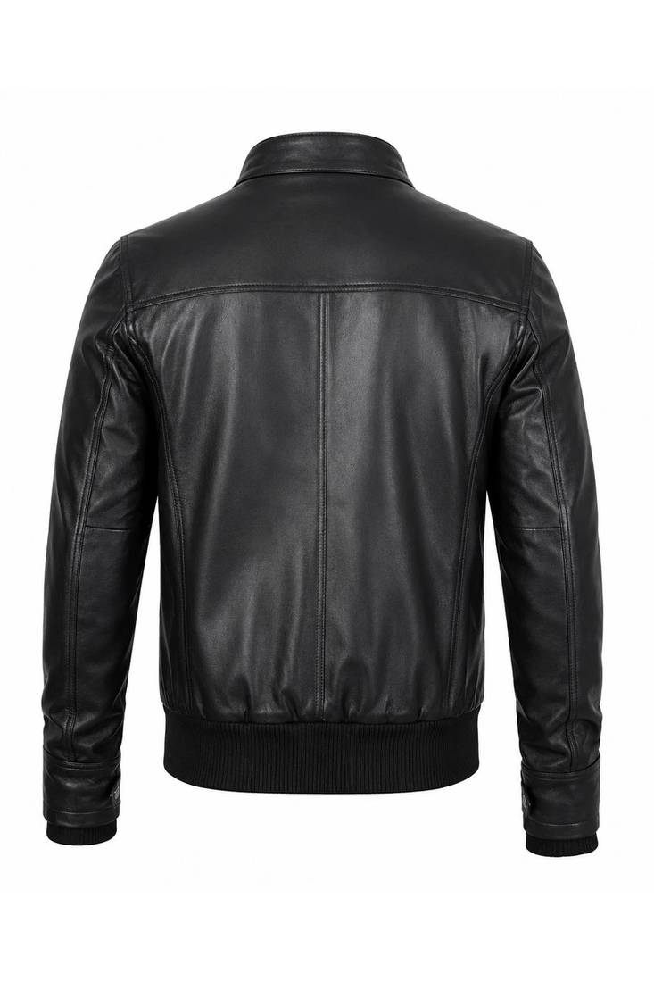 Men's biker black leather urban fashion casual bomber zip jacket