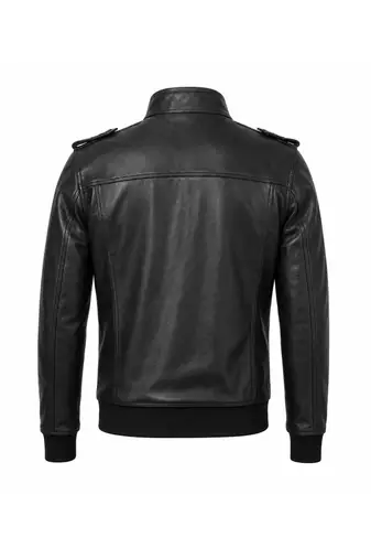 Men's black genuine leather daily wear flap pocket style bomer jacket