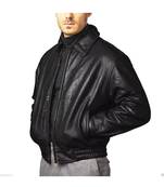 Men black leather signature look real geuine 80's style elastic jacket