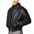 Men black leather signature look real geuine 80's style elastic jacket