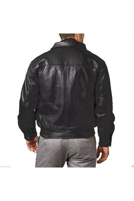 Men black leather signature look real geuine 80's style elastic jacket 2