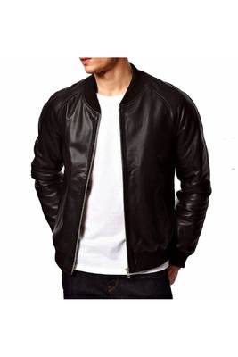 Men's black leather classic design genuine lambskin bomber jacket 1