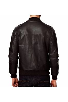 Men's black leather classic design genuine lambskin bomber jacket 3