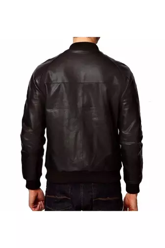 Men's black leather classic design genuine lambskin bomber jacket