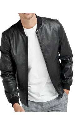 Men's leather jacket premium finish genuine black casual bomber jacket 1