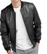 Men's leather jacket premium finish genuine black casual bomber jacket