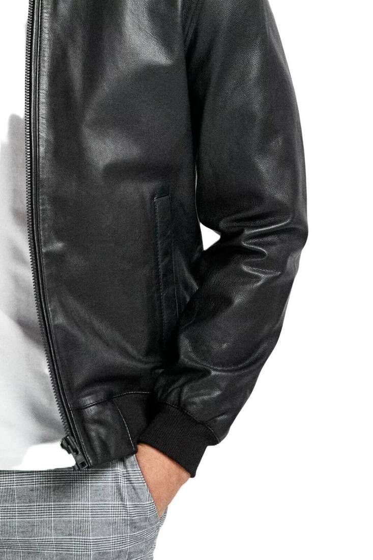 Men's leather jacket premium finish genuine black casual bomber jacket