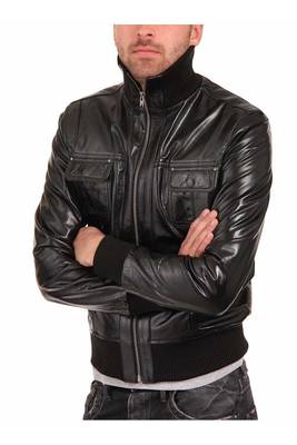Men's black real leather everyday wear stylish bomber jacket 1