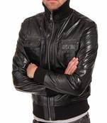 Men's black real leather everyday wear stylish bomber jacket