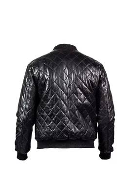 Men's black genuine leather fashion outerwear full quilted bomber jacket 3