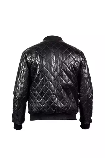 Men's black genuine leather fashion outerwear full quilted bomber jacket
