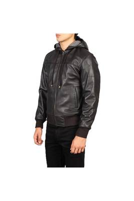 Men's brown genuine leather casual style hoodies jacket 1