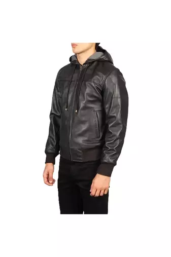 Men's brown genuine leather casual style hoodies jacket