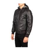 Men's brown genuine leather casual style hoodies jacket