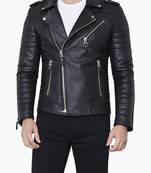 Men's black genuine leather modern fit moto biker jacket