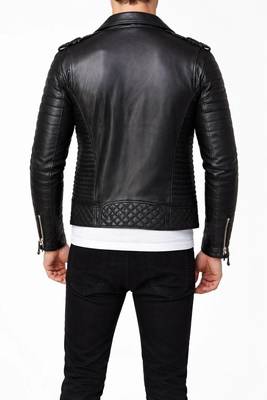 Men's black genuine leather modern fit moto biker jacket 2